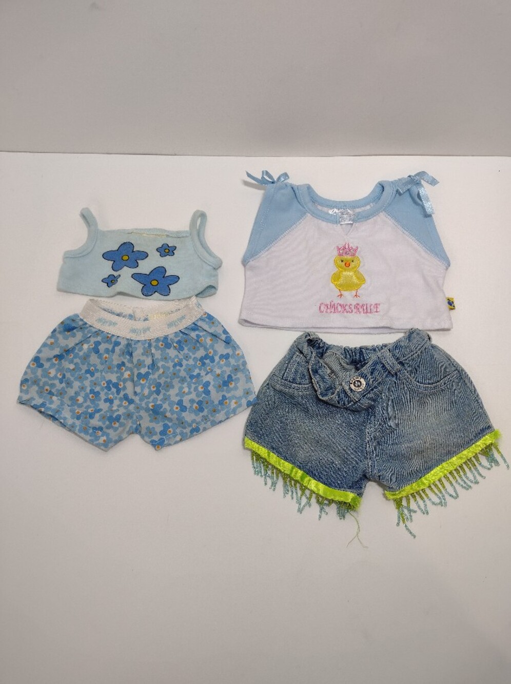 Built A Bear And  WakyBear  Set Of Kids Blue Floral & DenimOutfit Set - 4 Pieces